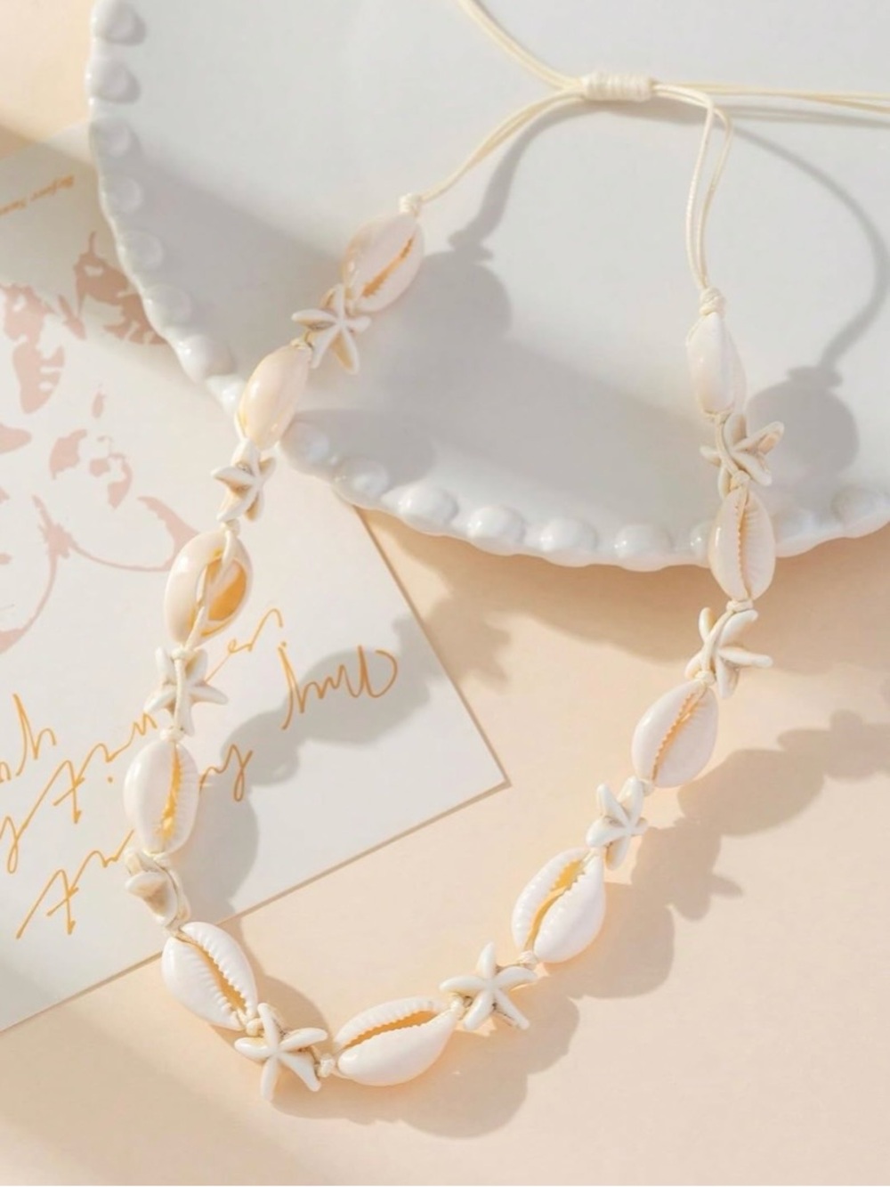 Handmade White Shell & Starfish Necklace - Beachy Women Jewelry
